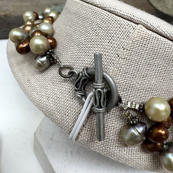 Chunky Prehnite & Pearl Multicolor Statement Necklace Freeform shape - Picture 7 of 11